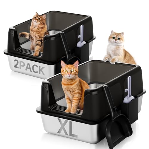 Katzentoilette aus Edelstahl, 2er Set (2 Stück, schwarz, groß) von KISENG