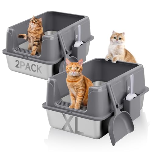 Katzentoilette aus Edelstahl, 2er Set (2er Pack, grau, groß) von KISENG