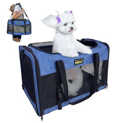 Hundetragetaschen für kleine Hunde, große Katzen und Kaninchen, faltbar, weiche Seiten, bis zu 11,3 kg, atmungsaktiv und kratzfestes Netz, perfekt für Autoreisen, tragbar, Blau Hundetragetaschen für kleine Hunde, große Katzen und Kaninchen, faltbar, weiche Seiten, bis zu 11,3 kg, atmungsaktiv und kratzfestes Netz, perfekt für Autoreisen, tragbar, Blau von KISFLY
