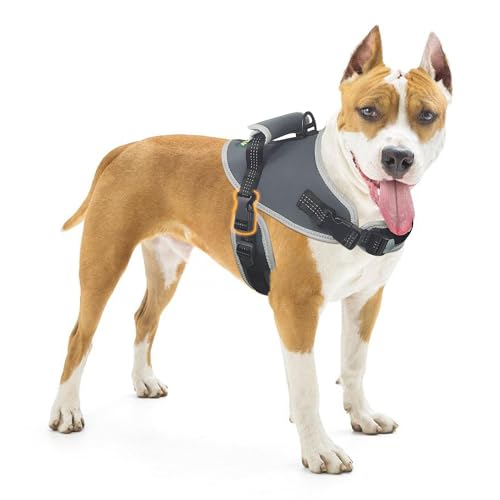 KISFLY Hundegeschirr, kein Ziehen, reflektierend, kein Würgen, Haustierweste, verstellbar, weich gepolstert, Hundeweste, Gassigehen und Trainingsgeschirr, großes Hundegeschirr mit Griff, Grau, XL KISFLY Hundegeschirr, kein Ziehen, reflektierend, kein Würgen, Haustierweste, verstellbar, weich gepolstert, Hundeweste, Gassigehen und Trainingsgeschirr, großes Hundegeschirr mit Griff, Grau, XL von KISFLY