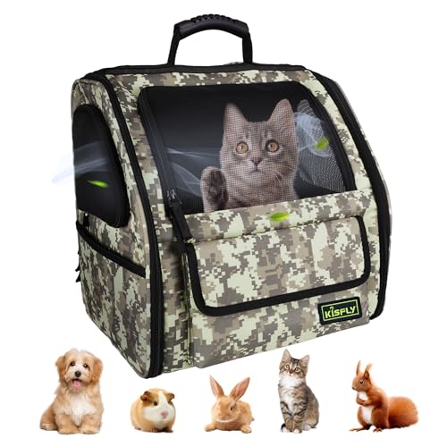 Zusammenklappbarer Katzenrucksack, Hundetragetasche für kleine Hunde, Katzen bis zu 5,4 kg, dreiseitiger, atmungsaktiver Haustier-Rucksack mit weich gepolstertem Haustier, entworfen für Outdoor und Zusammenklappbarer Katzenrucksack, Hundetragetasche für kleine Hunde, Katzen bis zu 5,4 kg, dreiseitiger, atmungsaktiver Haustier-Rucksack mit weich gepolstertem Haustier, entworfen für Outdoor und von KISFLY