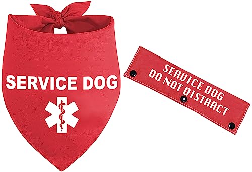 KISJO 2 Stück Service Dog Red Pet Dog Bandana Schal mit roter Hundeleine Wrap (Seruice Dog) für Welpen, Hund, Strand, Pool, Zubehör für Haustiere, Hundeliebhaber und Besitzer, Geschenk von KISJO