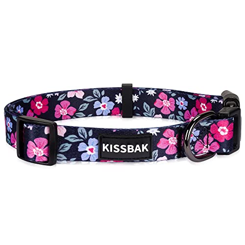 KISSBAK Hundehalsband für große Hunde - Niedliches Halsband für kleine, mittlere und große Mädchenhunde mit weichen, verstellbaren Blumenmotiven in Sonnenblumenoptik Mädchenwelpen (L, Roseus) von KISSBAK