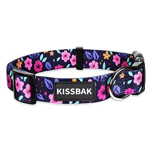 KISSBAK Hundehalsband für große Hunde - Niedliches Halsband für kleine, mittlere und große Mädchenhunde mit weichen, verstellbaren Blumenmotiven in Sonnenblumenoptik Mädchenwelpen (L,Floral) von KISSBAK