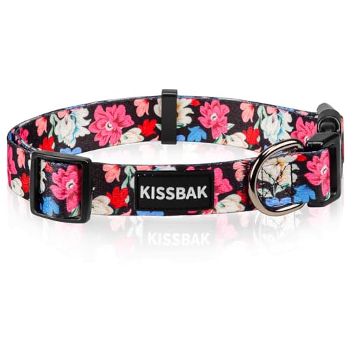 KISSBAK Hundehalsband für große Hunde - Niedliches Halsband für kleine, mittlere und große Mädchenhunde mit weichen, verstellbaren Blumenmotiven in Sonnenblumenoptik Mädchenwelpen (L,Floral Fruhling) von KISSBAK