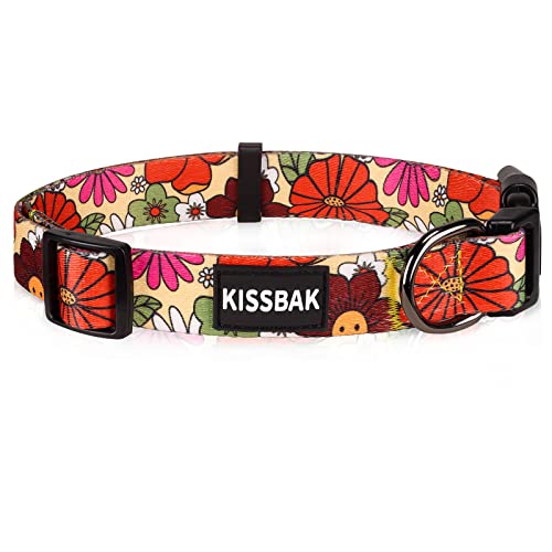 KISSBAK Hundehalsband für große Hunde - Niedliches Halsband für kleine, mittlere und große Mädchenhunde mit weichen, verstellbaren Blumenmotiven in Sonnenblumenoptik Mädchenwelpen (L,Lotusblume) von KISSBAK