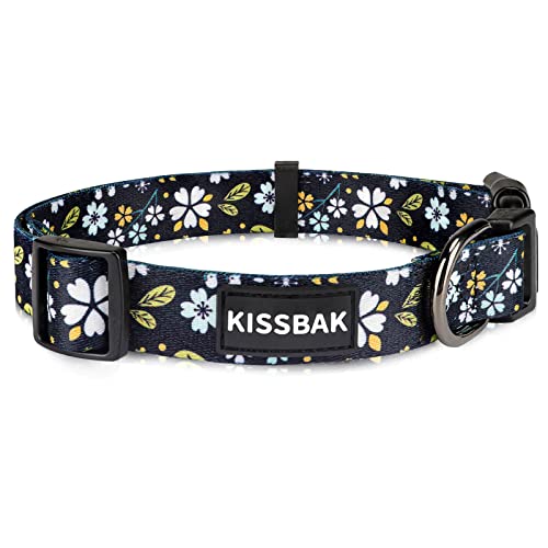 KISSBAK Hundehalsband für große Hunde - Niedliches Halsband für kleine, mittlere und große Mädchenhunde mit weichen, verstellbaren Blumenmotiven in Sonnenblumenoptik Mädchenwelpen (L,Weiße Jasmin) von KISSBAK