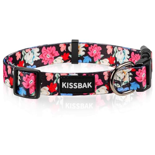 KISSBAK Hundehalsband für kleine Hunde - Niedliches Halsband für kleine, mittlere und große Mädchenhunde mit weichen, verstellbaren Blumenmotiven in Mädchenwelpen (XS,Floral Fruhling) von KISSBAK