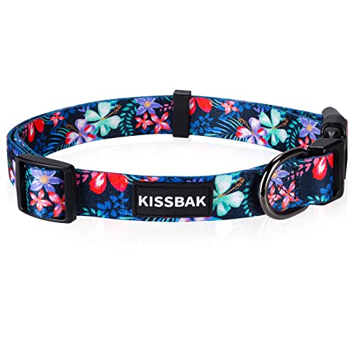 KISSBAK Hundehalsband für kleine Hunde - Niedliches Halsband für kleine, mittlere und große Mädchenhunde mit weichen, verstellbaren Blumenmotiven in Sonnenblumenoptik Mädchenwelpen (XS,Hibiskus Bunt) von KISSBAK