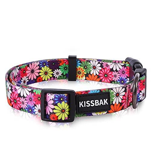 KISSBAK Hundehalsband für kleine Hunde - Niedliches Halsband für kleine, mittlere und große Mädchenhunde mit weichen, verstellbaren Blumenmotiven in Sonnenblumenoptik Mädchenwelpen (XS,Sonnenblume) von KISSBAK