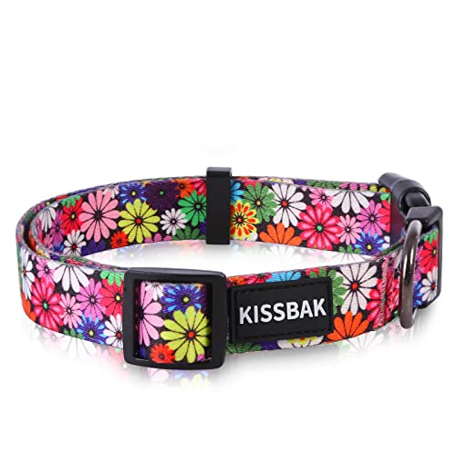 KISSBAK Hundehalsband für mittelgroße Hunde - Niedliches Halsband für kleine mittlere große Mädchenhunde mit weichen verstellbaren Blumenmotiven in Sonnenblumenoptik Mädchenwelpen (M,Sonnenblume) von KISSBAK