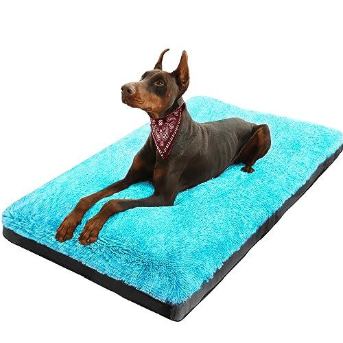 KISYYO XXL Dog Bed Deluxe Cozy Plush Fixable Dog Kennel Beds for Crates Washable Dog Bed 48 x 30 x 3.8 Inches, Blue von KISYYO
