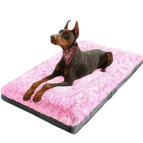 KISYYO XXL Dog Bed Deluxe Cozy Plush Fixable Dog Kennel Beds for Crates Washable Dog Bed 48 x 30 x 3.8 Inches, Pink von KISYYO