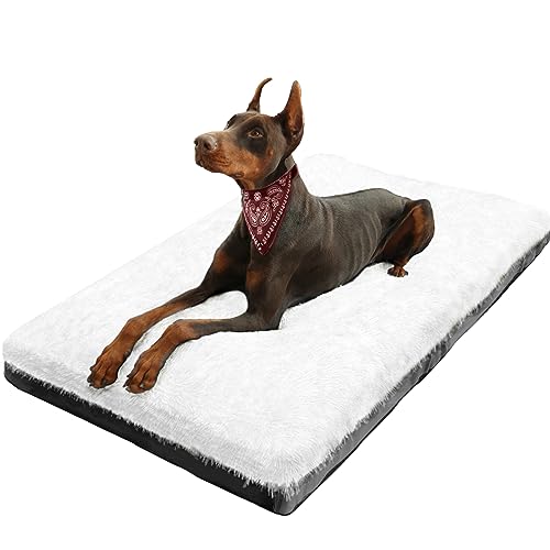 KISYYO XXL Dog Bed Deluxe Cozy Plush Fixable Dog Kennel Beds for Crates Washable Dog Bed 48 x 30 x 3.8 Inches, White von KISYYO
