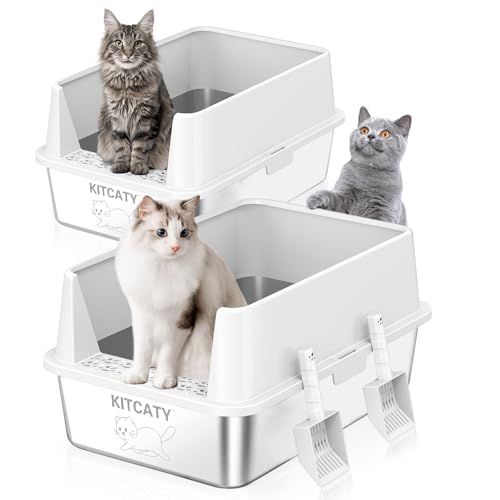 2er-Pack Edelstahl-Katzentoilette, Metall-Klo mit Deckel, hohe Seiten, extra große Katzentoilette für große Katzen, nimmt keine Gerüche auf, auslaufsicher, schmutzfrei, leicht zu reinigen, Schaufel im 2er-Pack Edelstahl-Katzentoilette, Metall-Klo mit Deckel, hohe Seiten, extra große Katzentoilette für große Katzen, nimmt keine Gerüche auf, auslaufsicher, schmutzfrei, leicht zu reinigen, Schaufel im von KITCATY