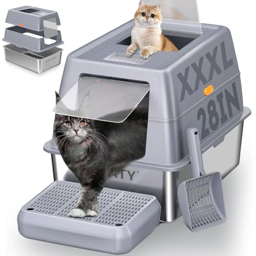 XXXL Edelstahl-Katzentoilette mit Deckel, extra groß, 71,1 cm L x 50,8 cm B x 46,7 cm H, Metall-Katzentoilette, Jumbo-Katzentoilette, abnehmbare Katzentoilette, hohe Seiten, mit Katzenstreuschaufel XXXL Edelstahl-Katzentoilette mit Deckel, extra groß, 71,1 cm L x 50,8 cm B x 46,7 cm H, Metall-Katzentoilette, Jumbo-Katzentoilette, abnehmbare Katzentoilette, hohe Seiten, mit Katzenstreuschaufel von KITCATY