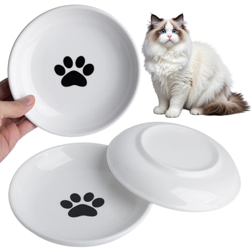 Futternapf-Set für Katzen, Keramik, gegen Schnurrhaar, Müdigkeit, 15 cm, flache, breite Kätzchen-Teller für Nass-/Trockenfutter, Haustiere im Innenbereich (Pfote) von KITCHENLESTAR