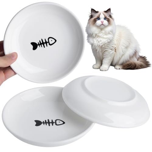 Futternapf für Katzen, Keramik, Anti-Schnurrhaar, Müdigkeit, Katzennapf, 15 cm, flache, breite Kätzchen-Teller für Nass-/Trockenfutter, Haustiere im Innenbereich (Fischknochen) von KITCHENLESTAR
