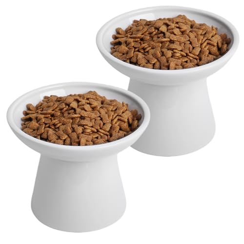 KITCHENLESTAR Extra breiter erhöhter Keramik-Katzennapf, Futter- und Wassernapf, Set für ältere große Katzen und kleine Hunde, erhöhtes Design für einfaches Fressen, schützt die Wirbelsäule der Katze von KITCHENLESTAR