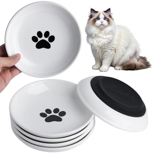KITCHENLESTAR Katzenfutterschüssel-Set, Keramik, Anti-Schnurrbart, Müdigkeit, Katzennapf, 15 cm, flache, breite Kätzchen-Teller mit Silikonboden für Nass-/Trockenfutter, Haustiere im Innenbereich von KITCHENLESTAR