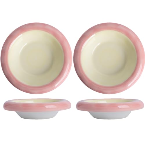 KITCHENLESTAR Keramik-Katzenfutternapf, 170 ml, breit, flach, Schnurrhaar, gegen Erbrechen, Wirbelsäulenschutz für Katzen, spülmaschinen- und mikrowellengeeignet, 2 Stück (Gelb und Rosa) von KITCHENLESTAR