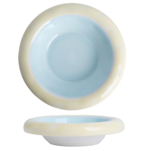 KITCHENLESTAR Keramik-Katzennapf, 170 ml, innen blau, außen gelb, Schnurrhaar-Ermüdungslinderung, Anti-Erbrechen, Wirbelsäulenschutz für Hauskatzen (blau und gelb) von KITCHENLESTAR