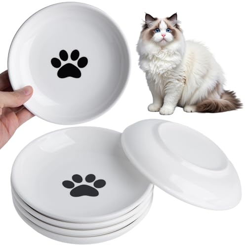 Katzenfutterschüssel-Set, Keramik, Anti-Schnurrbart, Müdigkeit, Katzennapf, 15 cm, flache, breite Kätzchen-Teller für Nass-/Trockenfutter, Haustiere im Innenbereich (Pfote) von KITCHENLESTAR