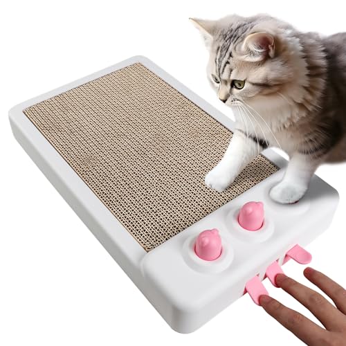 Katzenkratzspielzeug - KITECAT Interaktives Whack a Mole Katzenspielzeug, Karton Katzenkratzer, Katzenkratzbrett, Katzenkratzpad für Indoor-Katzen, Katzenanreicherung Spielzeug (Weiß) von KITECAT