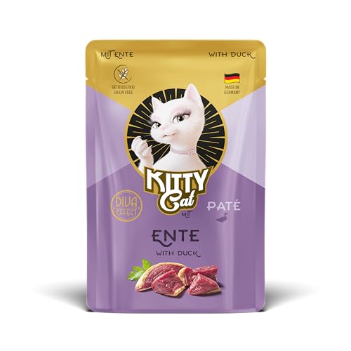 KITTY Cat Paté Ente, 48 x 85 g (Großpackung), Nassfutter für Katzen, getreidefreies Katzenfutter mit Taurin und Lachsöl, Alleinfuttermittel mit hohem Fleischanteil, Made in Germany von KITTY Cat