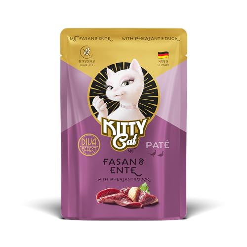 KITTY Cat Paté Fasan & Ente, 48 x 85 g (Großpackung), Nassfutter für Katzen, getreidefreies Katzenfutter mit Taurin und Lachsöl, Alleinfuttermittel mit hohem Fleischanteil, Made in Germany von KITTY Cat