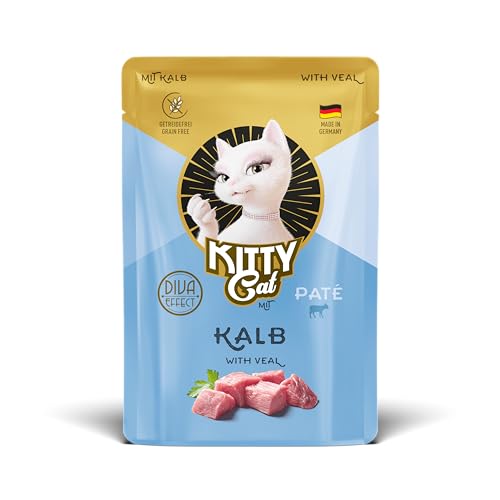 KITTY Cat Paté Kalb, 48 x 85 g (Großpackung), Nassfutter für Katzen, getreidefreies Katzenfutter mit Taurin und Lachsöl, Alleinfuttermittel mit hohem Fleischanteil, Made in Germany von KITTY Cat