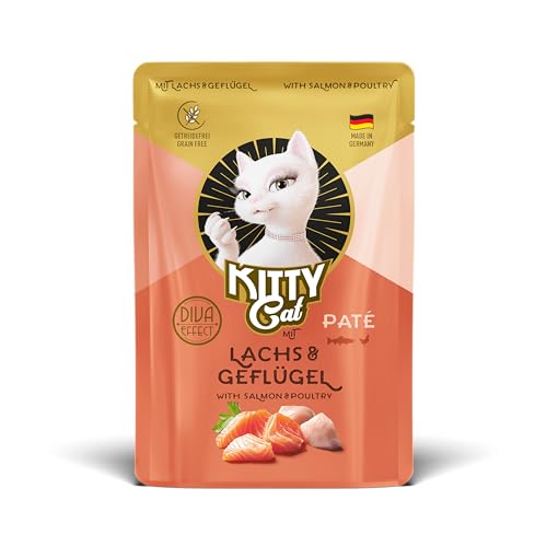 KITTY Cat Paté Lachs & Geflügel, 48 x 85 g (Großpackung), Nassfutter für Katzen, getreidefreies Katzenfutter mit Taurin und Lachsöl, Alleinfuttermittel mit hohem Fleischanteil, Made in Germany von KITTY Cat