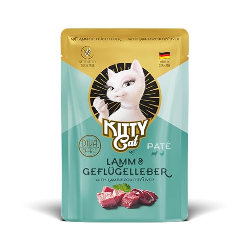 KITTY Cat Paté Lamm & Geflügelleber, 48 x 85 g (Großpackung), Nassfutter für Katzen, getreidefreies Katzenfutter mit Taurin und Lachsöl, Alleinfuttermittel mit hohem Fleischanteil, Made in Germany von KITTY Cat
