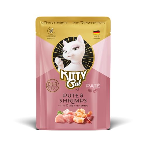 KITTY Cat Paté Pute & Shrimps, 48 x 85 g (Großpackung), Nassfutter für Katzen, getreidefreies Katzenfutter mit Taurin und Lachsöl, Alleinfuttermittel mit hohem Fleischanteil, Made in Germany von KITTY Cat
