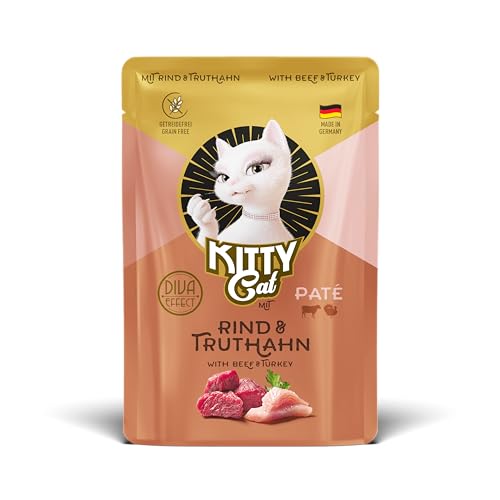 KITTY Cat Paté Rind & Truthahn, 48 x 85 g (Großpackung), Nassfutter für Katzen, getreidefreies Katzenfutter mit Taurin und Lachsöl, Alleinfuttermittel mit hohem Fleischanteil, Made in Germany von KITTY Cat