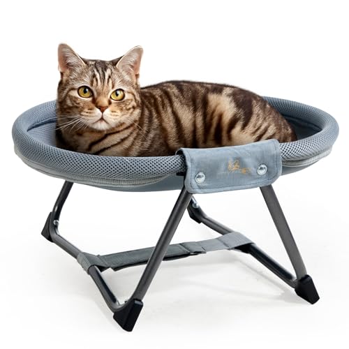 KITTY KINGDOM Erhöhtes Katzenhängemattenbett, faltbar, keine Montage, Katzenbett mit atmungsaktivem Netzgewebe für drinnen und draußen, leichtes erhöhtes Haustierbett für Katzen und kleine Hunde von KITTY KINGDOM