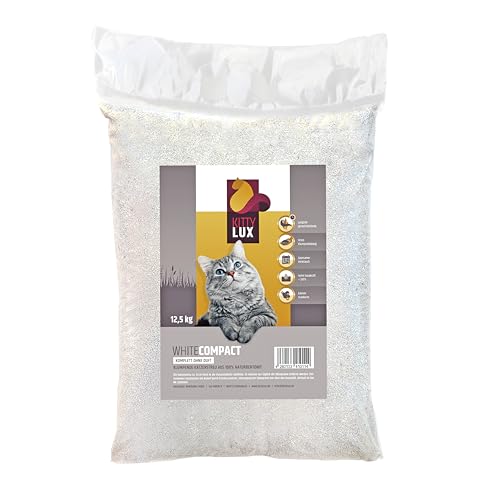 KittyLux klumpende Katzenstreu White Compact 4x12,5kg ohne Duft für Sensible, anspruchsvolle Katzen, Klumpstreu 100% Naturbentonit, Feste Klumpenbildung, schnelle Geruchsbildung, geringer Verbrauch von KITTYLUX