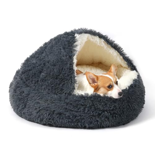 KITTYWOO Hundebett, rund, mit Kapuze, Plüsch, Katzenhöhle, selbstwärmend, Donut-Form, Anti-Angst, flauschiges Haustierbett für Welpen und Kätzchen KITTYWOO Hundebett, rund, mit Kapuze, Plüsch, Katzenhöhle, selbstwärmend, Donut-Form, Anti-Angst, flauschiges Haustierbett für Welpen und Kätzchen von KITTYWOO