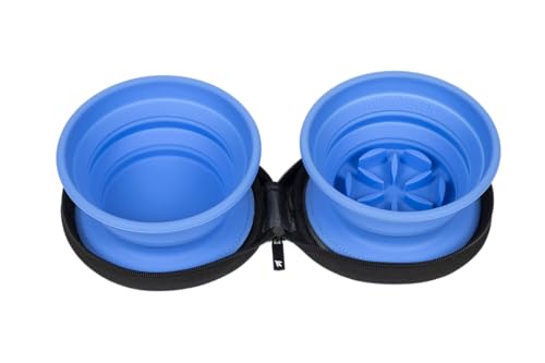 KIWI WALKER Double Travel Bowl - Slowfeeder | für Wasser und Futter | Abnehmbarer Bezug (Blau) von KIWI WALKER