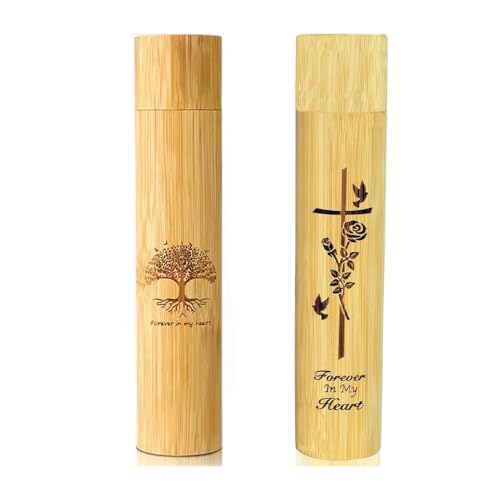 KIXZSAZ Große Urne aus der Asche eines Erwachsenen Haustiers, Bambusurne zur Streuung von Haustieren, Kreuzmuster „Baum des Lebens“, zum Gedenken an die Haustiere verwandter Angehöriger (2er Pack) von KIXZSAZ