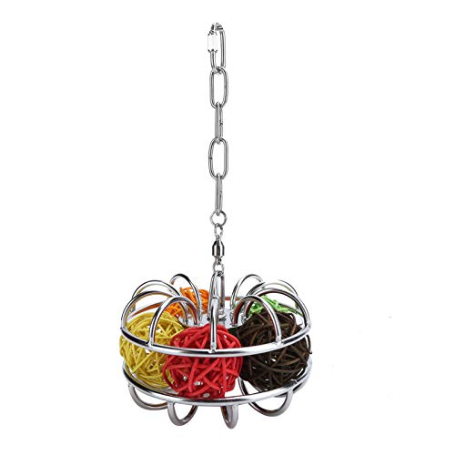 Colorful Parrots Rattan Sphere Chewing Toy,Stainless Steel Foraging Bird Cage Accessory Interactive Biting Play for Parrots & Pet Birds Essential Puzzle Pet Supplies von KJAOYU