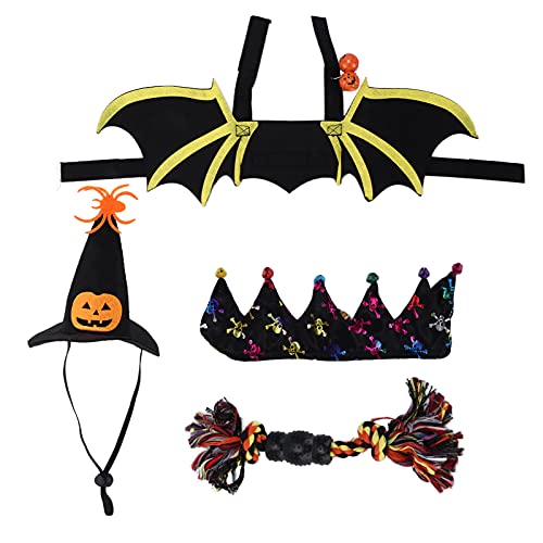 Komplettes Halloween-Fledermaus-Haustier-Kostümset für Katzen und Hunde. 4-teiliges, Bezauberndes und bequemes Anziehzubehör-Set, ideal für Cosplay, Mottopartys und Festliche (S) von KJAOYU
