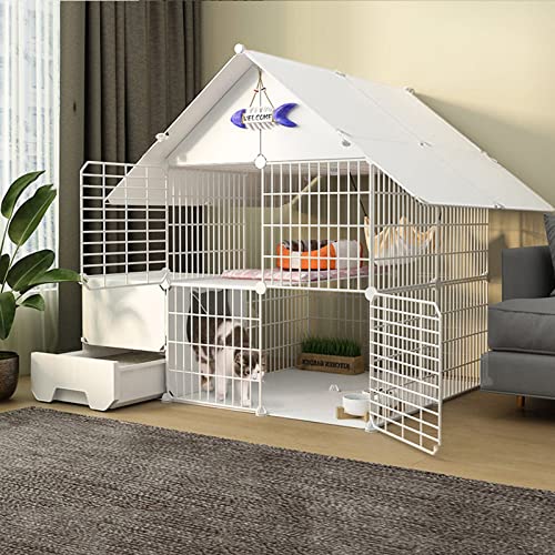 Haustier-Katzenkäfig, großer Katzenkäfig für den Innenbereich,großer dreischichtiger Katzenkäfig/Katzentoilette, faltbar, für Haustiere im Innen- und Außenbereich Haustier-Katzenkäfig, großer Katzenkäfig für den Innenbereich,großer dreischichtiger Katzenkäfig/Katzentoilette, faltbar, für Haustiere im Innen- und Außenbereich von KJHYYPP