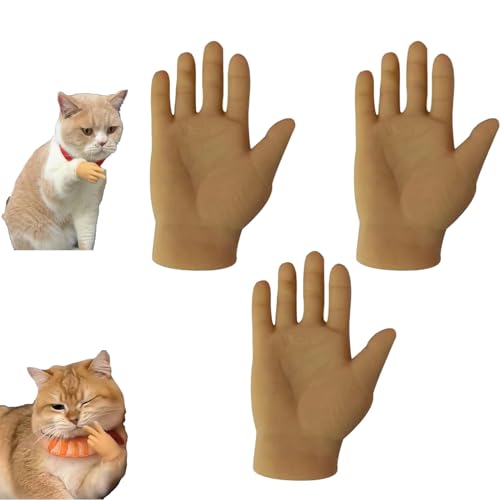 KJSAGFIUGF Mini Hands for Cats, Mini Human Hands for Cats, Mini Hands for Cats, Finger Hands Tiny Hands Miniature Finger, Mini Human Hands for Cats, Palm Elastic Toy (F-3PCS) von KJSAGFIUGF