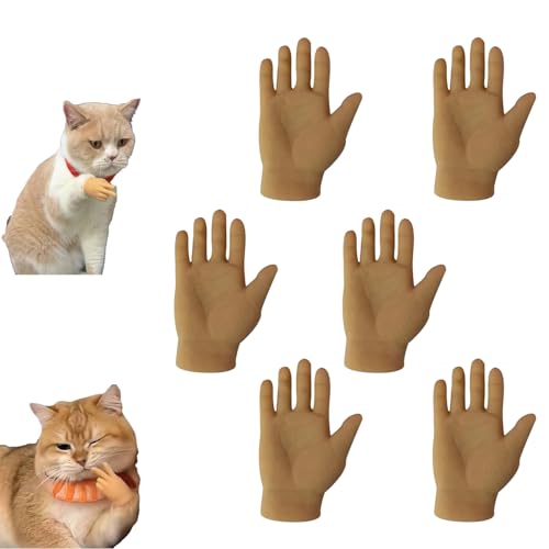 KJSAGFIUGF Mini Hands for Cats, Mini Human Hands for Cats, Mini Hands for Cats, Finger Hands Tiny Hands Miniature Finger, Mini Human Hands for Cats, Palm Elastic Toy (F-6PCS) von KJSAGFIUGF