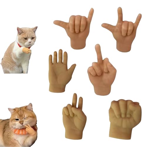 KJSAGFIUGF Mini Hands for Cats, Mini Human Hands for Cats, Mini Hands for Cats, Finger Hands Tiny Hands Miniature Finger, Mini Human Hands for Cats, Palm Elastic Toy (MIX-6PCS) von KJSAGFIUGF