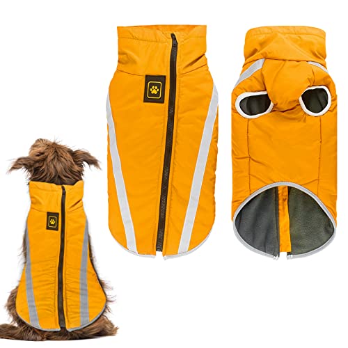 Hund Wintermantel, Hunde Wintermantel Wasserdicht, Mit Fleece gefütterte Hundejacke für kleine, mittelgroße Hunde den Winter und kaltes Wetter Winddichte extraweiche Hundeweste (3XL, gelb) von KJSXUUE