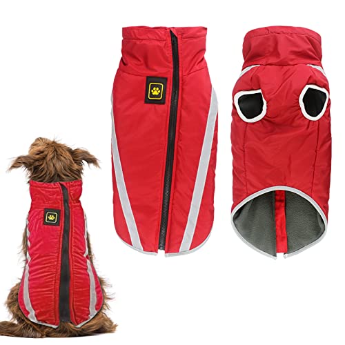 Hund Wintermantel, Hunde Wintermantel Wasserdicht, Mit Fleece gefütterte Hundejacke für kleine, mittelgroße Hunde den Winter und kaltes Wetter Winddichte extraweiche Hundeweste (3XL, rot) von KJSXUUE