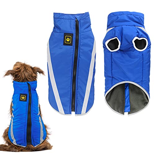 Hund Wintermantel, Hunde Wintermantel Wasserdicht, Mit Fleece gefütterte Hundejacke für kleine, mittelgroße Hunde den Winter und kaltes Wetter Winddichte extraweiche Hundeweste (4XL, blau) von KJSXUUE