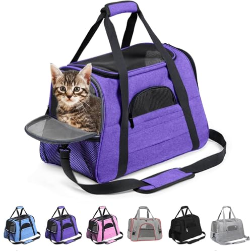 KJSXUUE Transportbox Katze, Transportbox Hund, weich und faltbar tragbar Transportbox für Haustiere, Kann mit der Hand, über der Schulter oder Crossbody getragen Werden (Violett1) von KJSXUUE